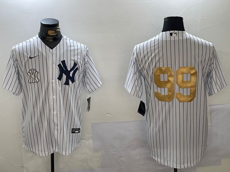 Men New York Yankees #99 Judge White Stripe Fashion Nike 2024 MLB Jersey style 12